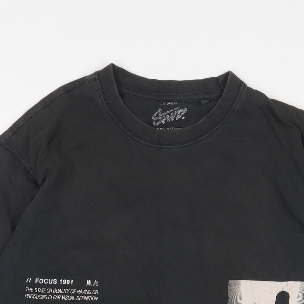 Pull&Bear Mens Black Cotton T-Shirt Size M Crew Neck - STWD.