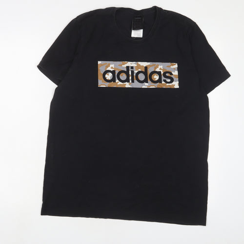 adidas Mens Black Cotton T-Shirt Size M Crew Neck