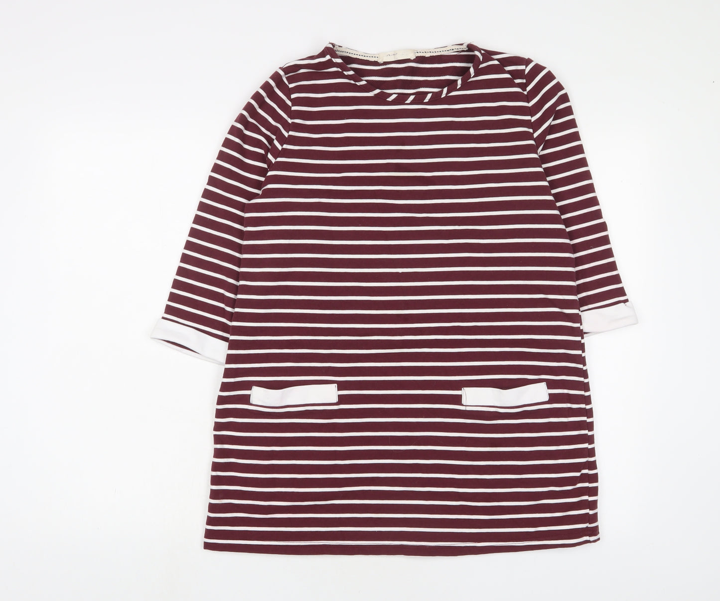 Autonomy Womens Red Striped Cotton Tunic T-Shirt Size M Crew Neck