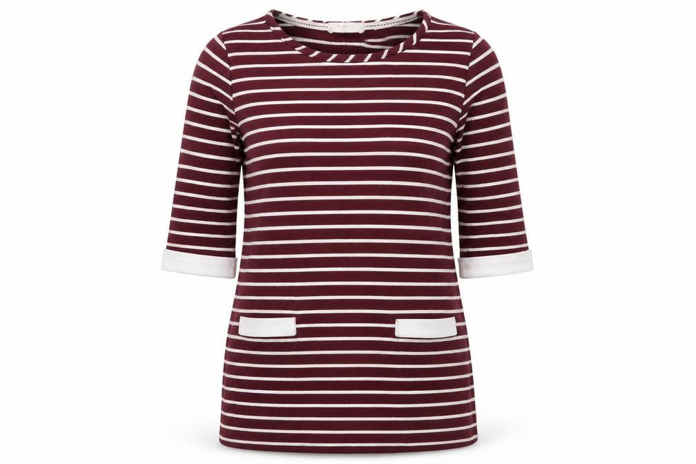 Autonomy Womens Red Striped Cotton Tunic T-Shirt Size M Crew Neck