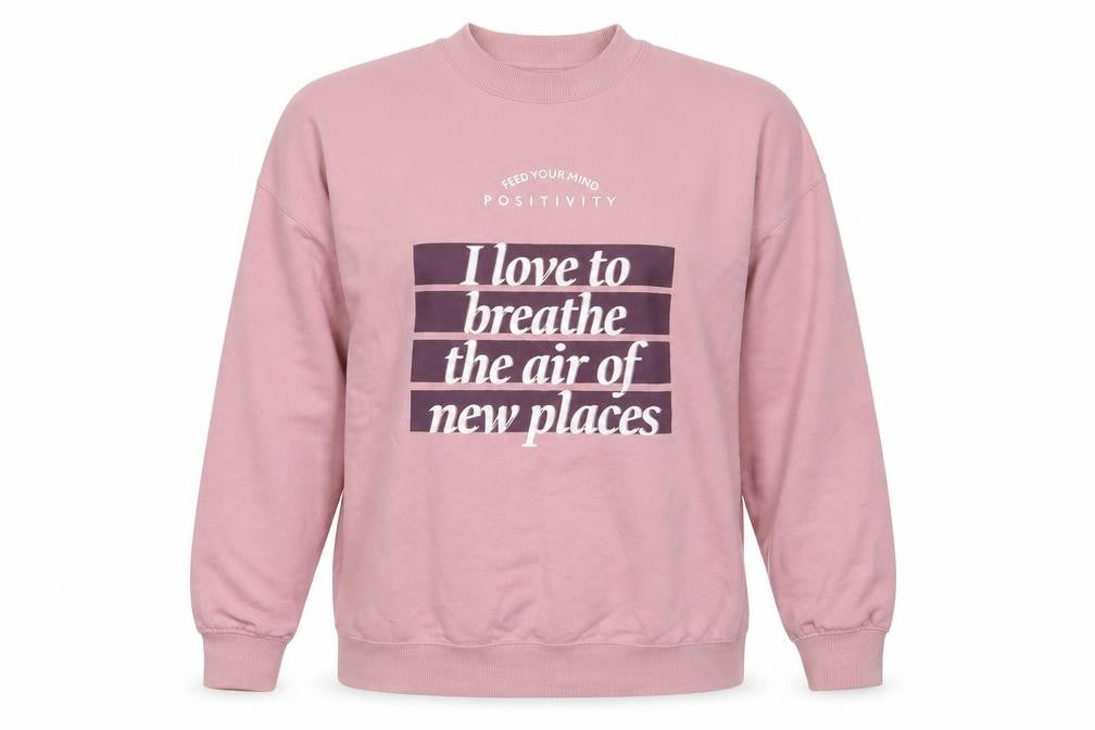 Front view of Lefties women’s pink cotton pullover sweatshirt, size M, pullover