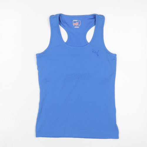 PUMA Womens Blue Polyester Basic Tank Size 12 Scoop Neck Pullover - Logo, Embroidered