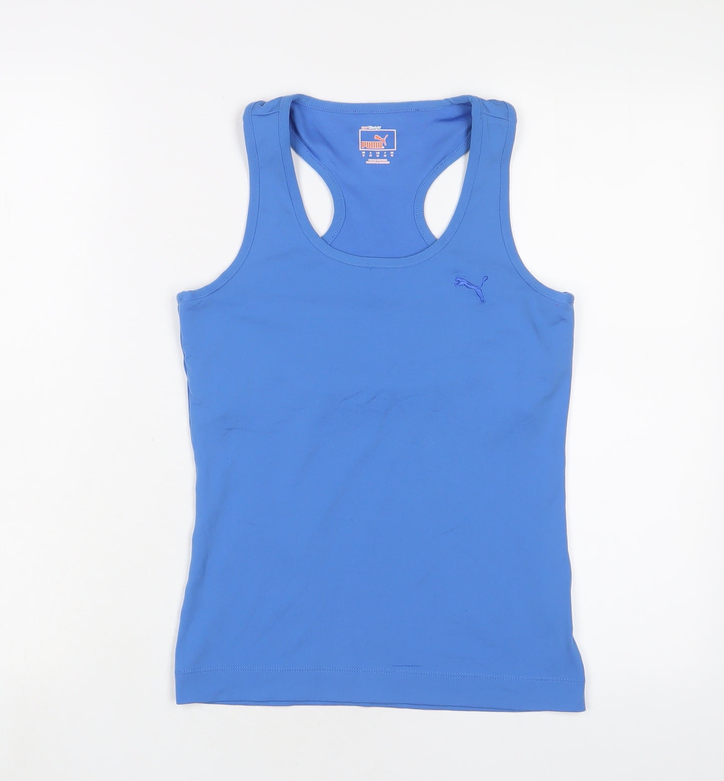 PUMA Womens Blue Polyester Basic Tank Size 12 Scoop Neck Pullover - Logo, Embroidered