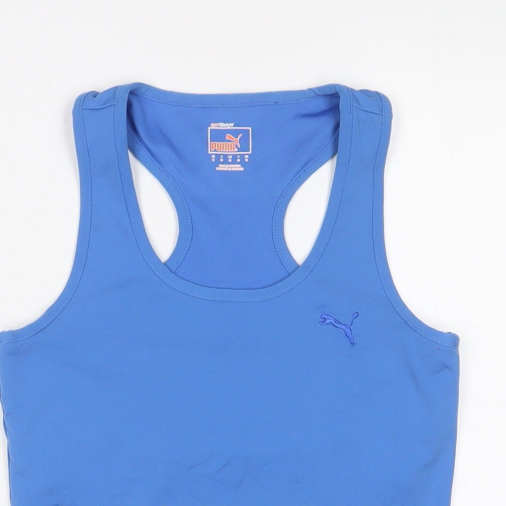 PUMA Womens Blue Polyester Basic Tank Size 12 Scoop Neck Pullover - Logo, Embroidered