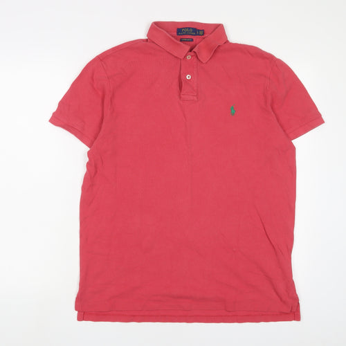 Ralph Lauren Mens Red Cotton Polo Size L Collared Button - Logo, Embroidered