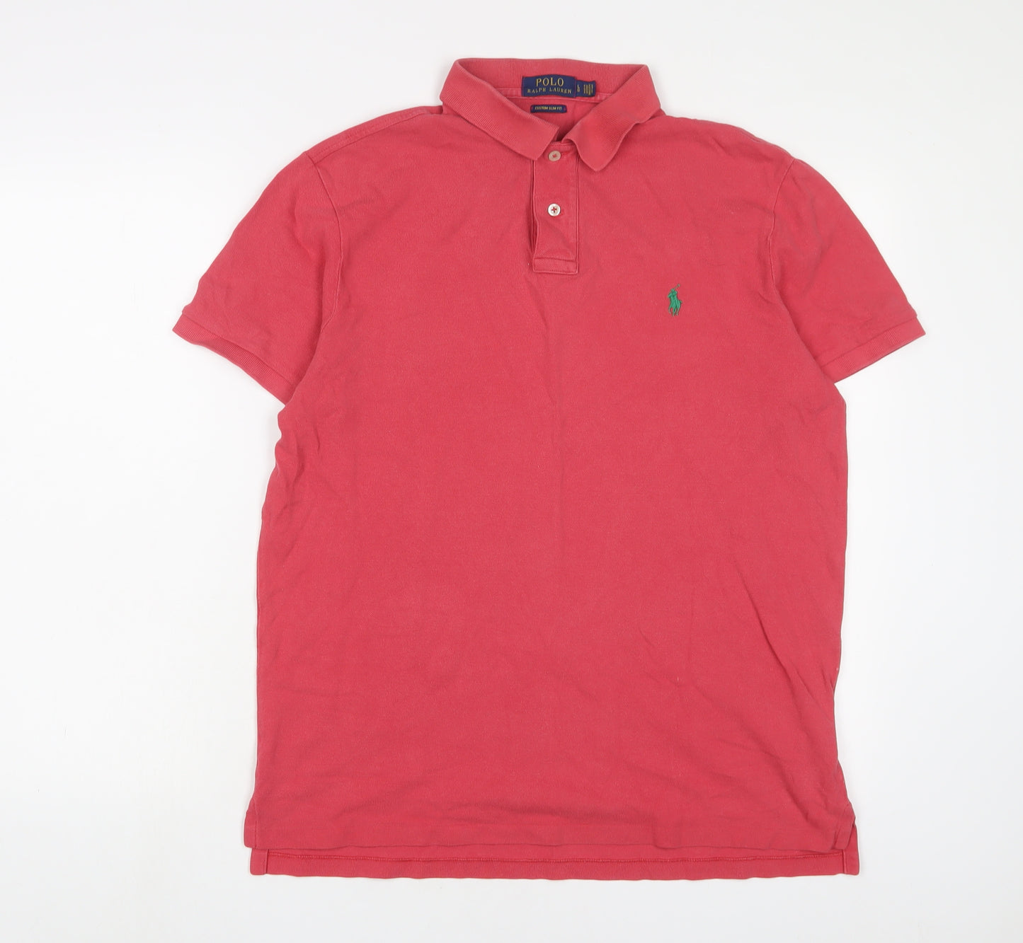 Ralph Lauren Mens Red Cotton Polo Size L Collared Button - Logo, Embroidered