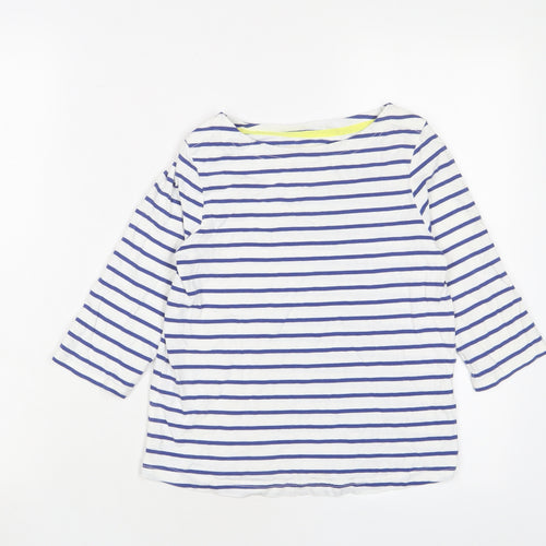 Johnnie B Girls White Striped Cotton Basic T-Shirt Size 9-10 Years Crew Neck Pullover