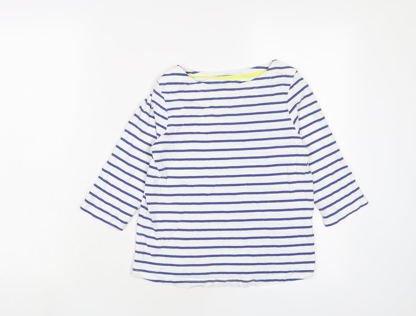 Johnnie B Girls White Striped Cotton Basic T-Shirt Size 9-10 Years Crew Neck Pullover