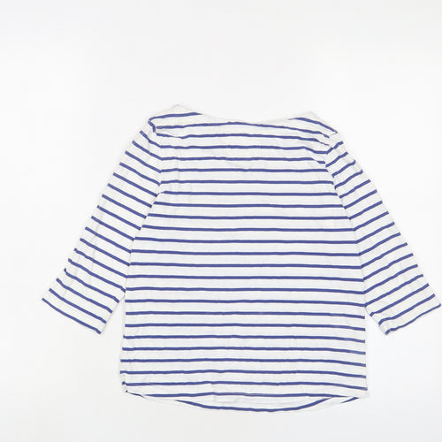 Johnnie B Girls White Striped Cotton Basic T-Shirt Size 9-10 Years Crew Neck Pullover