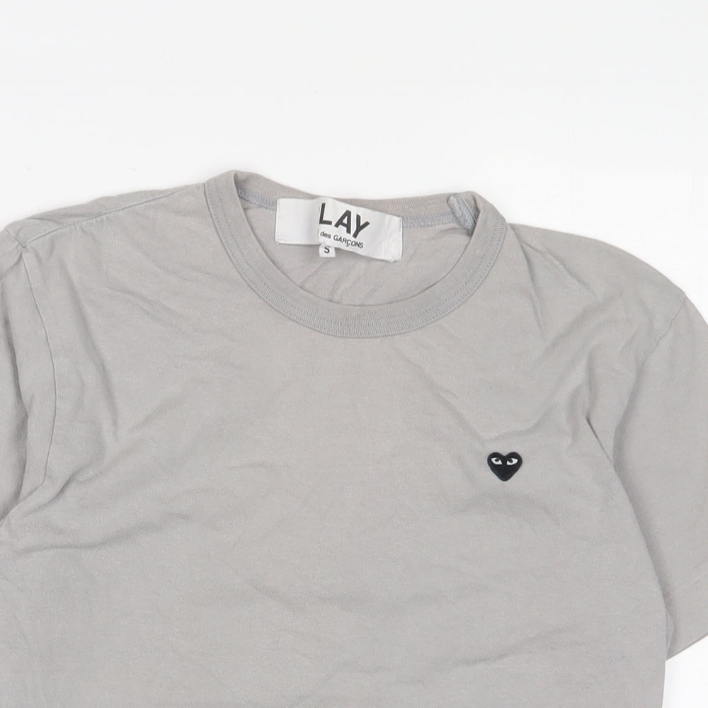 play Womens Grey Cotton Basic T-Shirt Size S Crew Neck - Embroidered