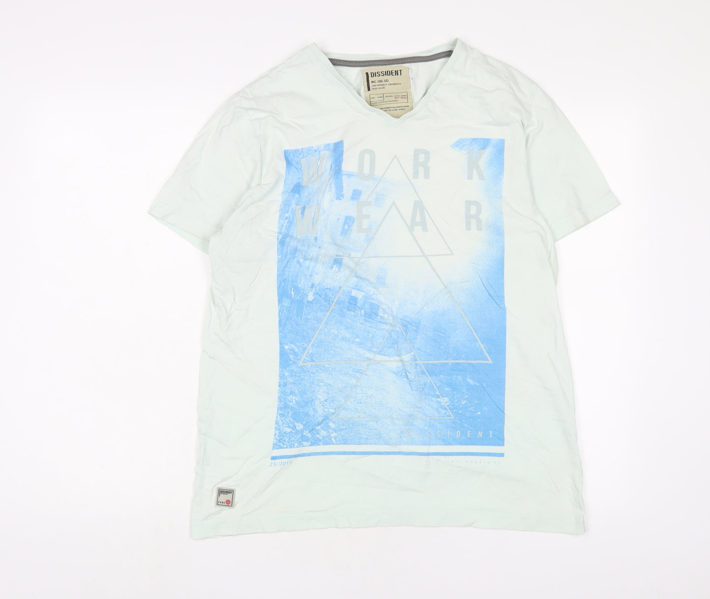 Dissident Womens Green Cotton Basic T-Shirt Size L V-Neck