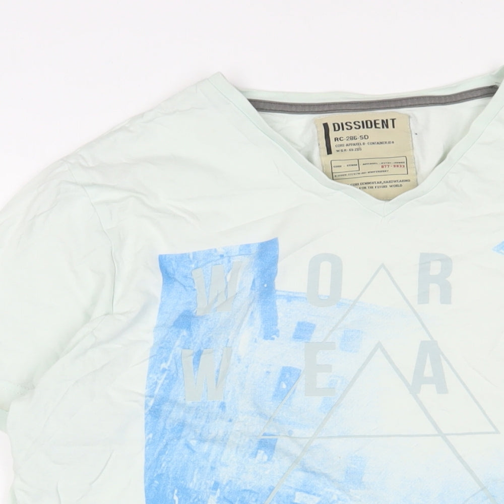 Dissident Womens Green Cotton Basic T-Shirt Size L V-Neck