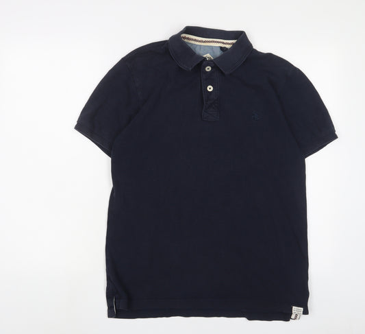 Duffer of St. George Mens Blue Cotton Polo Size S Collared Button