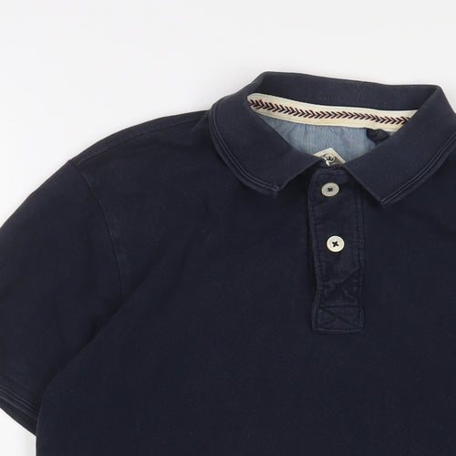 Duffer of St. George Mens Blue Cotton Polo Size S Collared Button