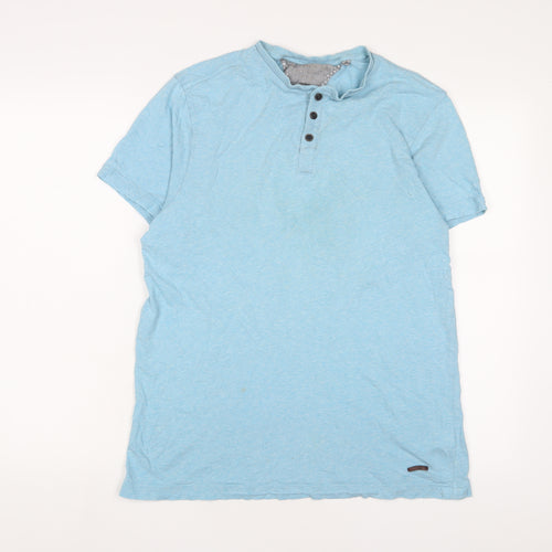 RJR.John Rocha' Mens Blue Cotton T-Shirt Size M Henley