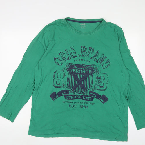 Livergy Mens Green Cotton T-Shirt Size XL Crew Neck