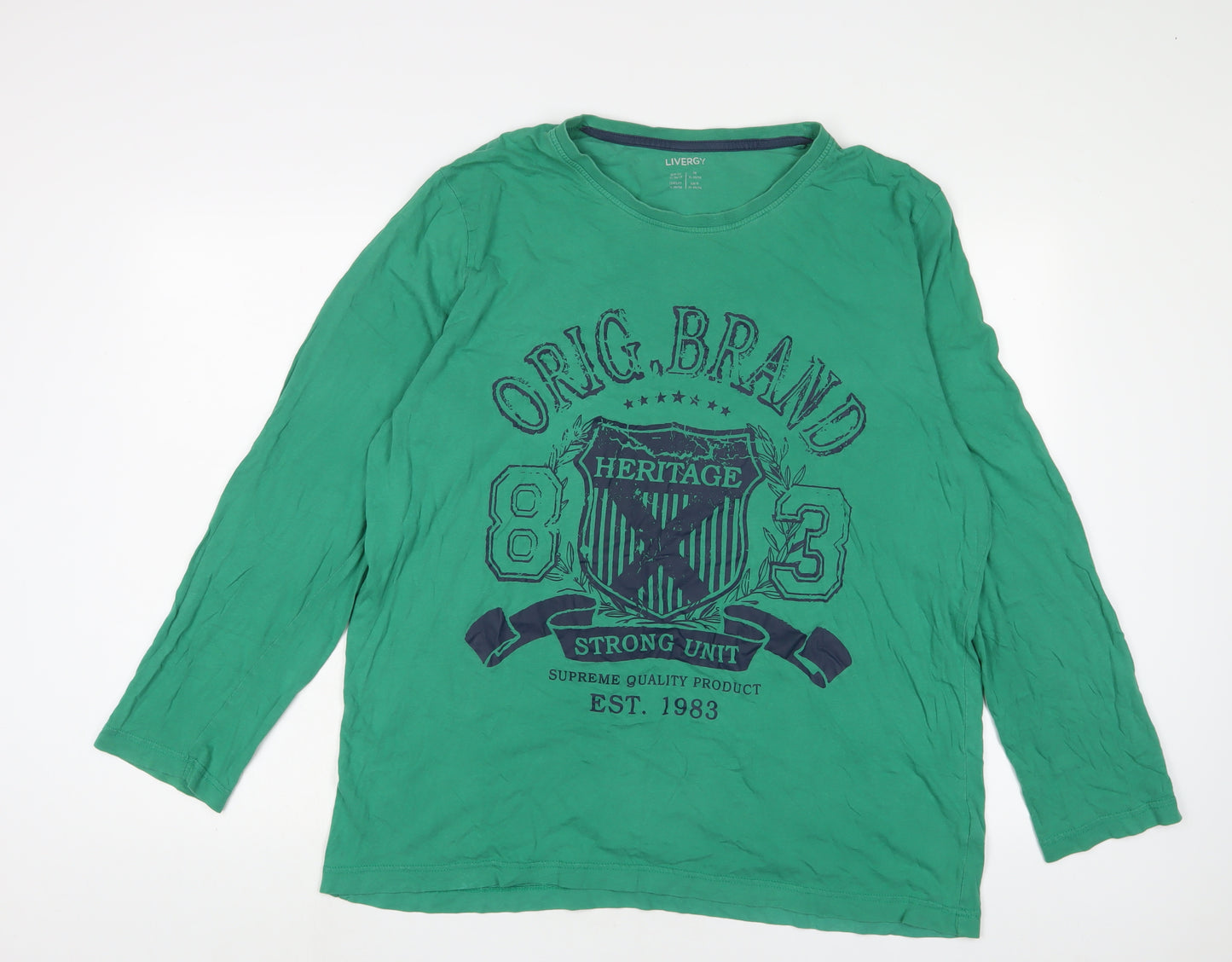 Livergy Mens Green Cotton T-Shirt Size XL Crew Neck