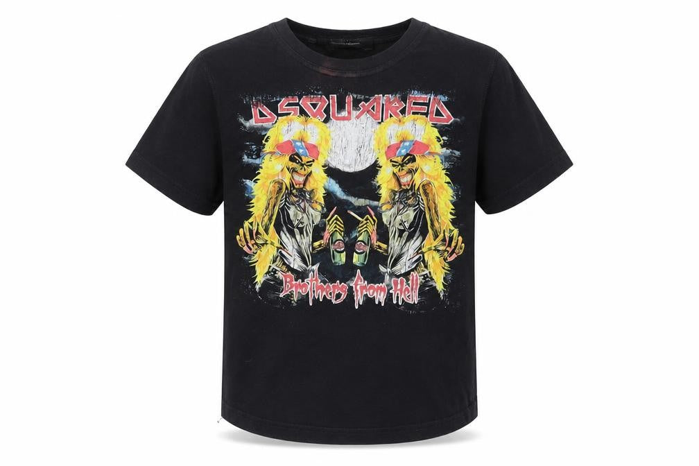 Front view of Dsquared2 boys’ black cotton basic t-shirt, size 10, years crew neck pullover
