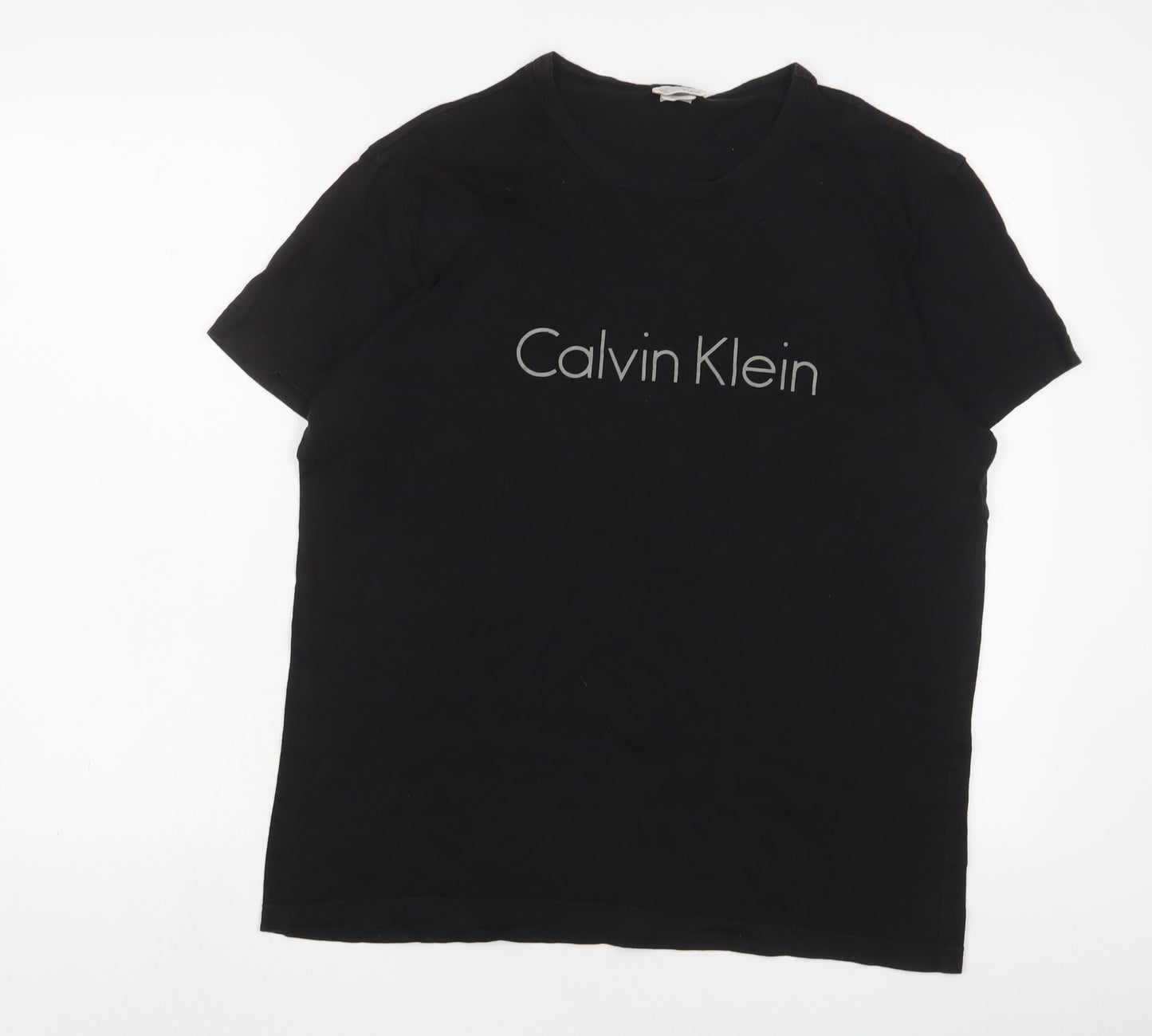 Calvin Klein Womens Black Cotton Basic T-Shirt Size M Crew Neck - Logo