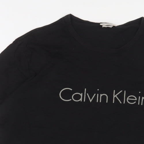 Calvin Klein Womens Black Cotton Basic T-Shirt Size M Crew Neck - Logo