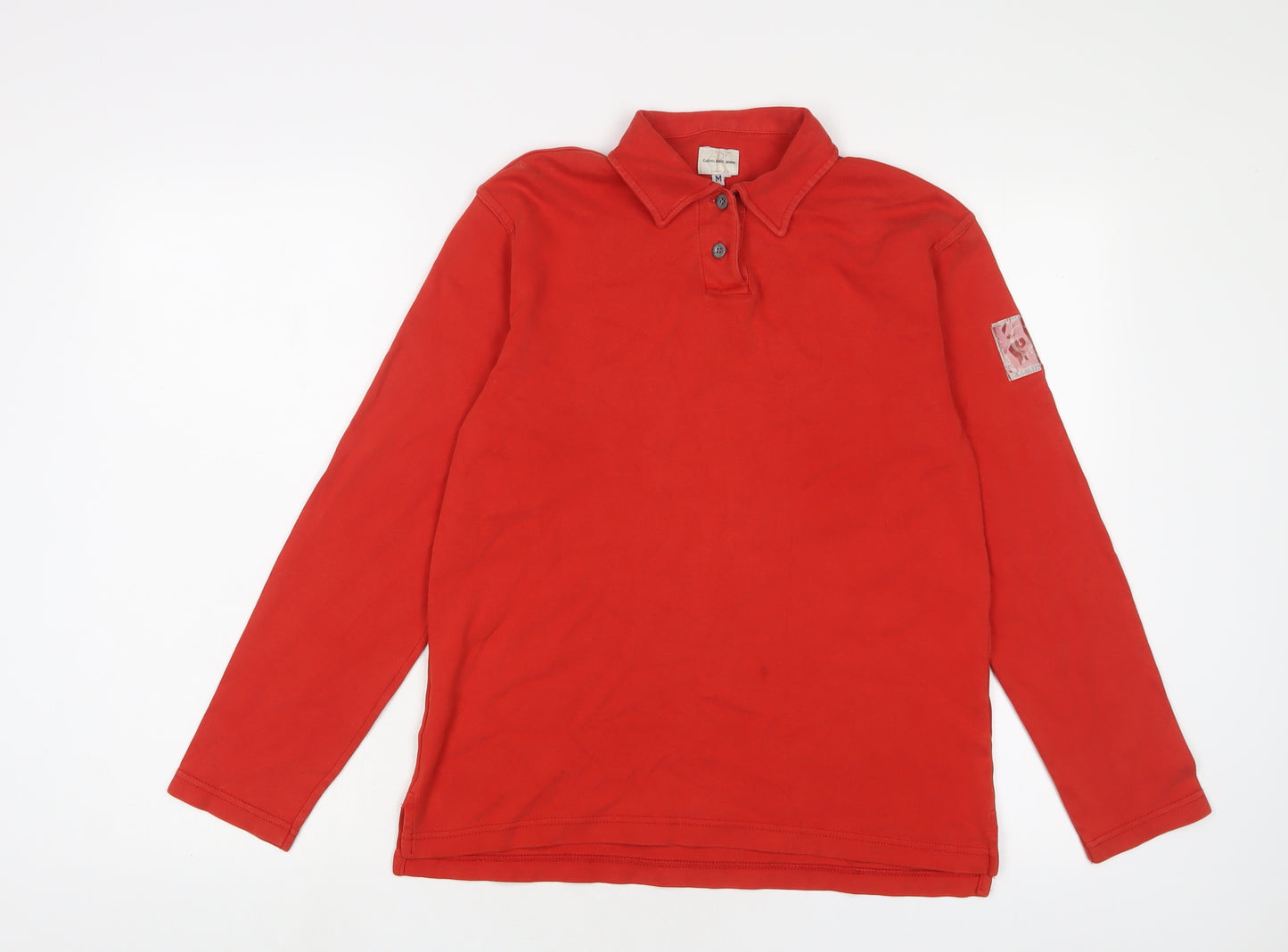 Calvin Klein Mens Red Cotton Polo Size M Collared Button - Logo, Embroidered