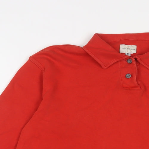 Calvin Klein Mens Red Cotton Polo Size M Collared Button - Logo, Embroidered