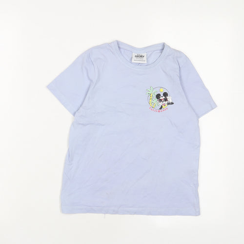 Disney Girls Blue Cotton Basic T-Shirt Size 8-9 Years Crew Neck Pullover - Mickey Mouse