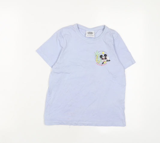 Disney Girls Blue Cotton Basic T-Shirt Size 8-9 Years Crew Neck Pullover - Mickey Mouse