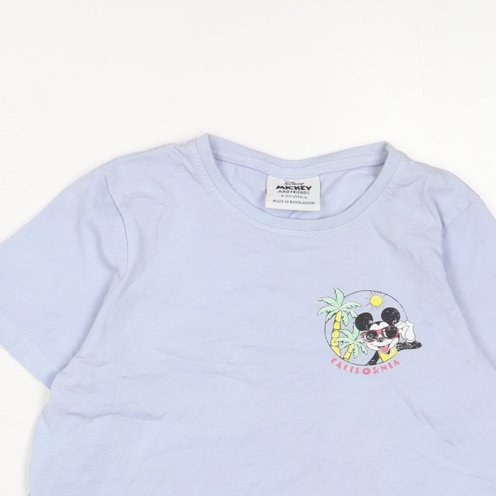 Disney Girls Blue Cotton Basic T-Shirt Size 8-9 Years Crew Neck Pullover - Mickey Mouse