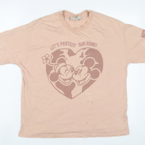 Disney Womens Pink Cotton Basic T-Shirt Size M Crew Neck - Mickey Mouse