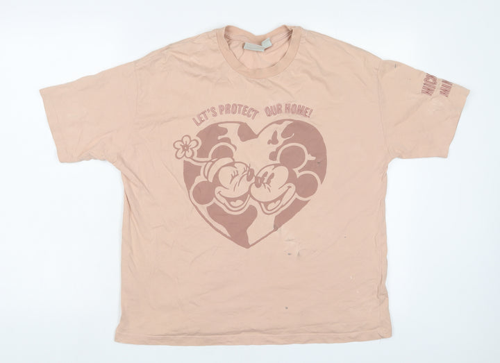 Disney Womens Pink Cotton Basic T-Shirt Size M Crew Neck - Mickey Mouse