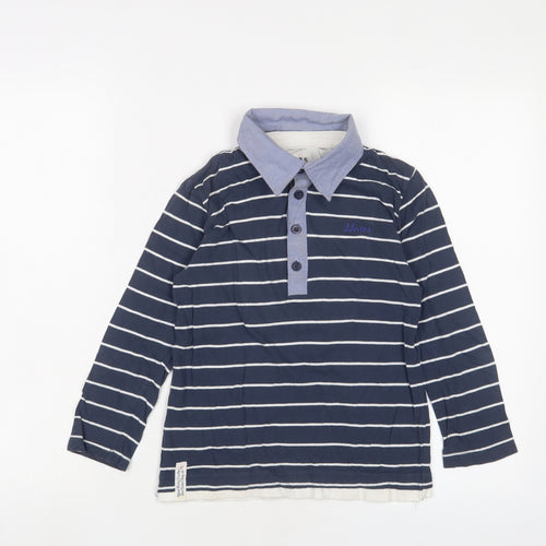 Armani Jeans Boys Blue Striped Cotton Basic Polo Size 7-8 Years Collared Button