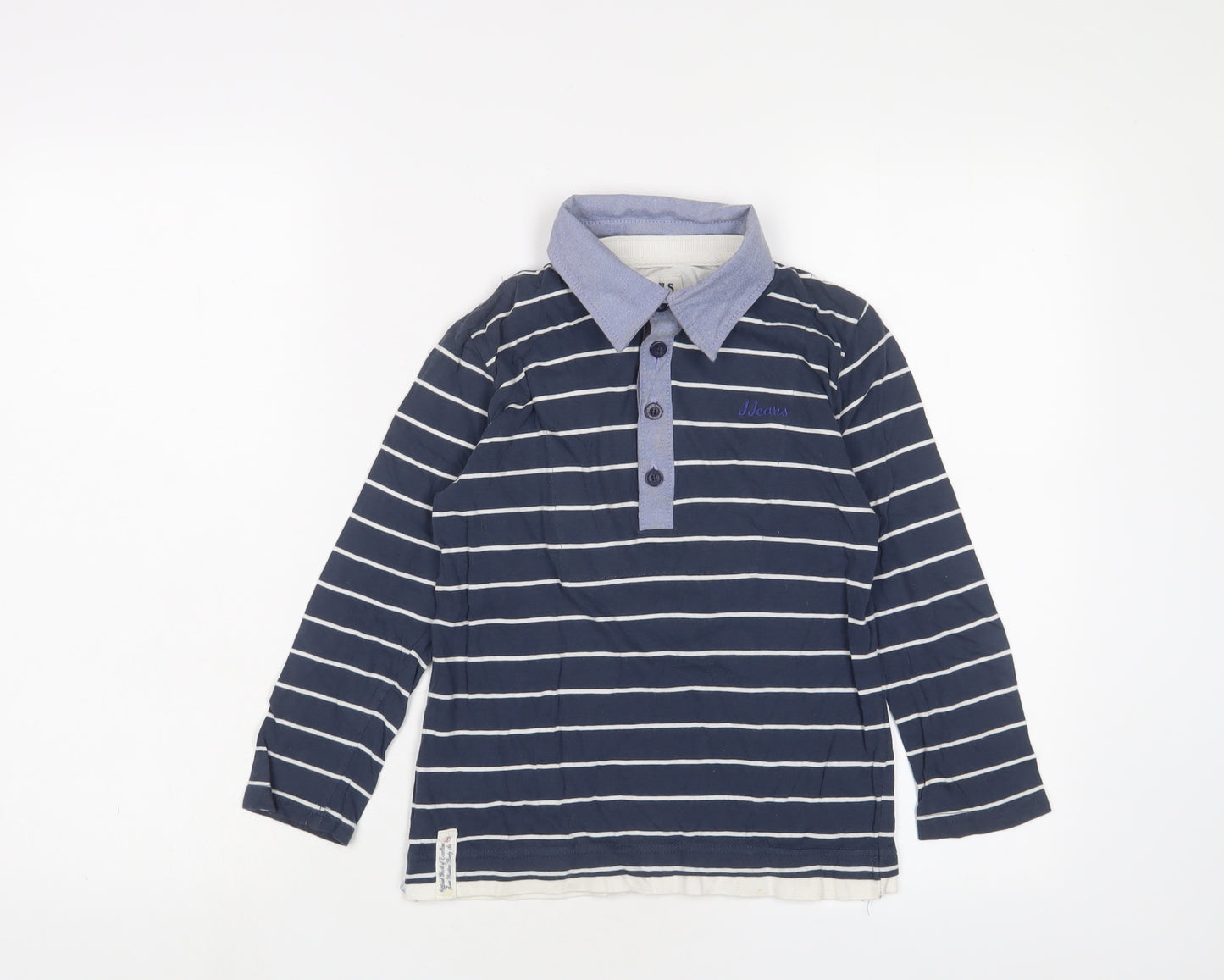 Armani Jeans Boys Blue Striped Cotton Basic Polo Size 7-8 Years Collared Button