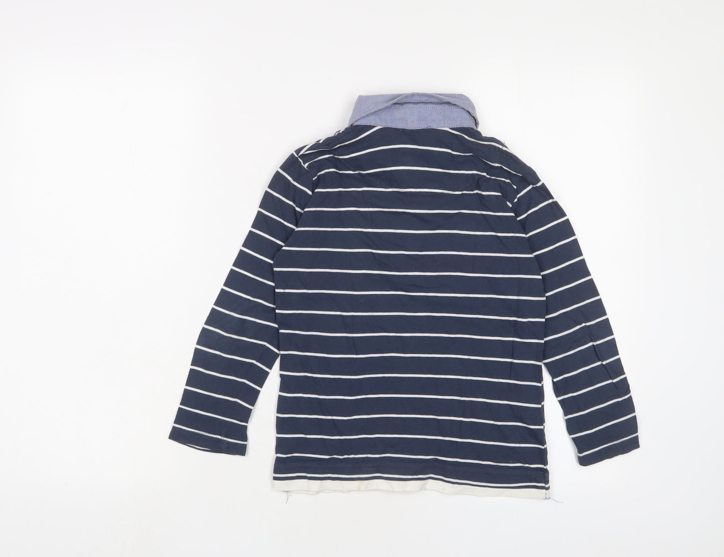 Armani Jeans Boys Blue Striped Cotton Basic Polo Size 7-8 Years Collared Button