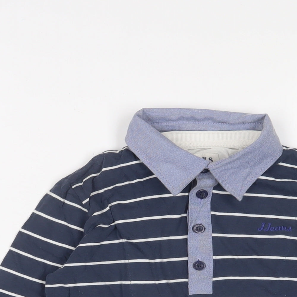 Armani Jeans Boys Blue Striped Cotton Basic Polo Size 7-8 Years Collared Button