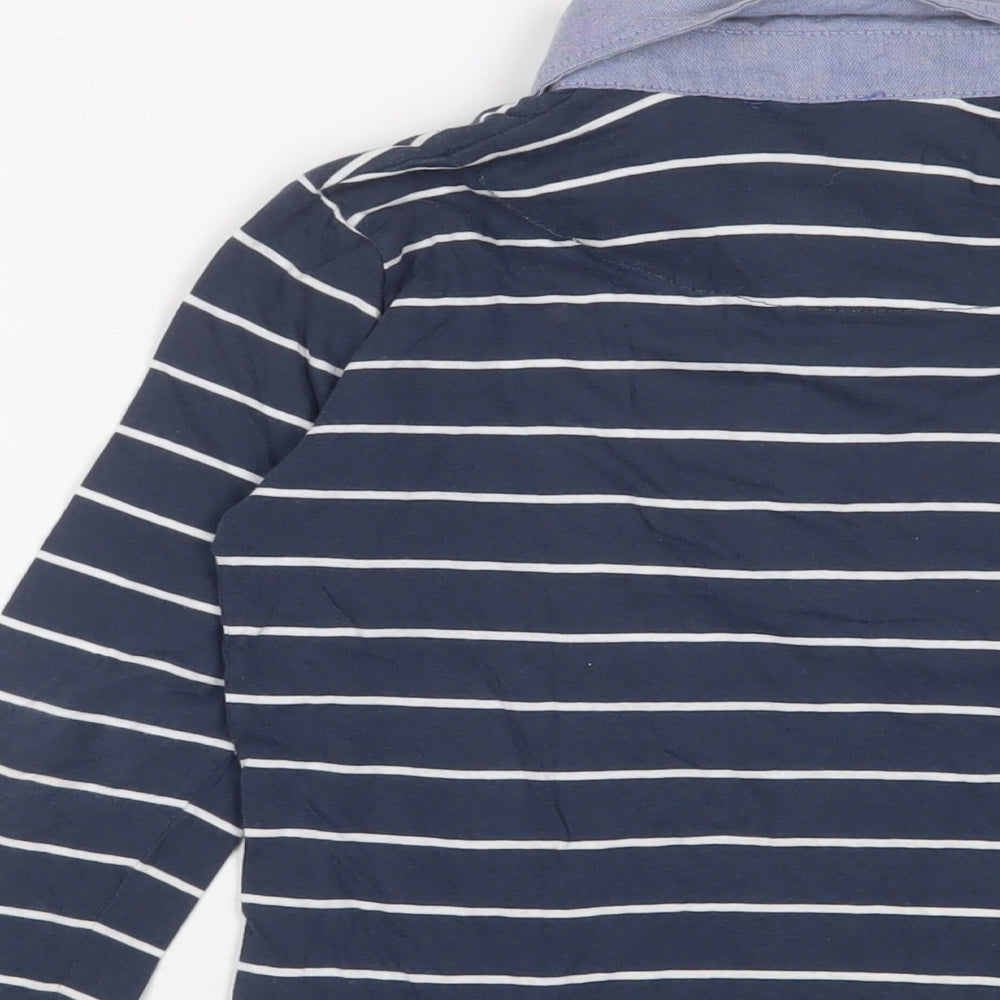 Armani Jeans Boys Blue Striped Cotton Basic Polo Size 7-8 Years Collared Button