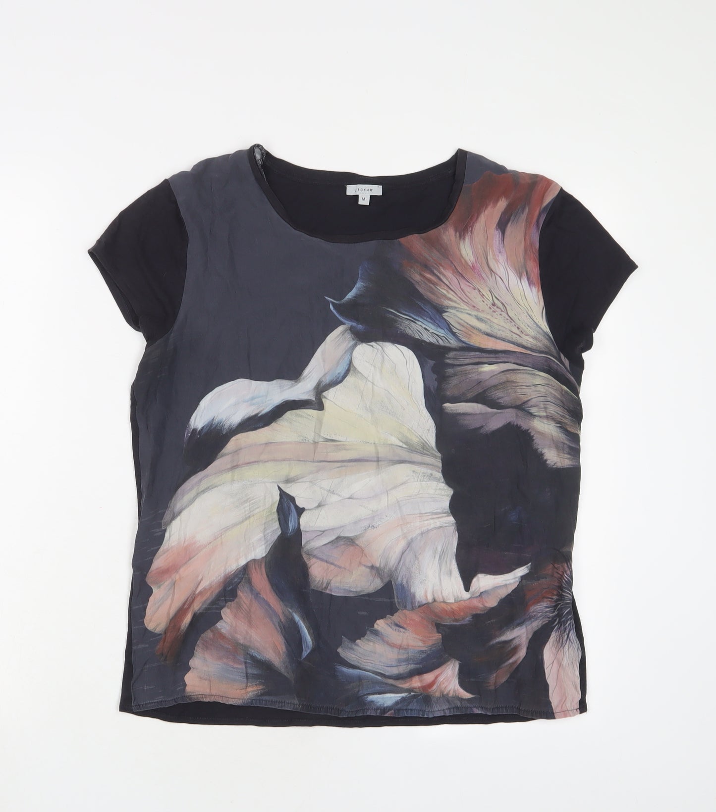 Jigsaw Womens Multicoloured Geometric Cotton Basic T-Shirt Size M Crew Neck