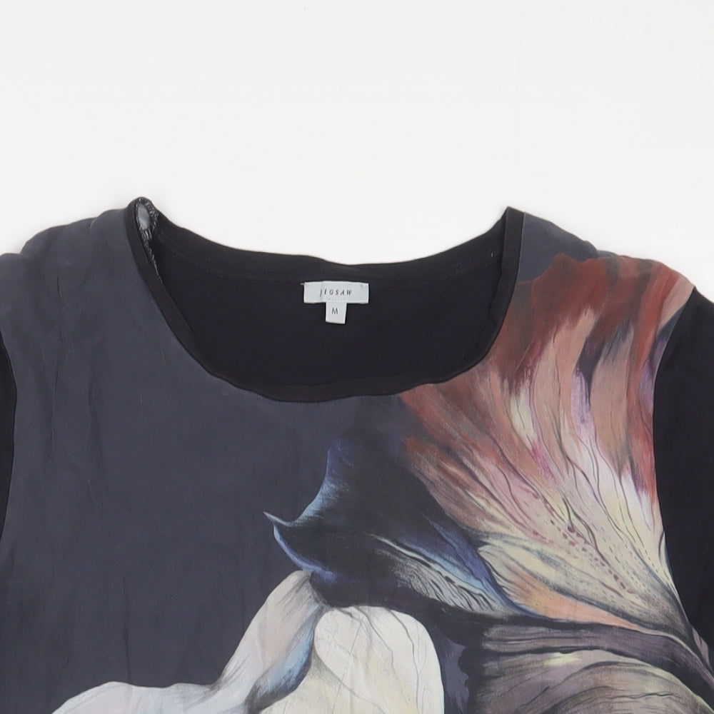 Jigsaw Womens Multicoloured Geometric Cotton Basic T-Shirt Size M Crew Neck