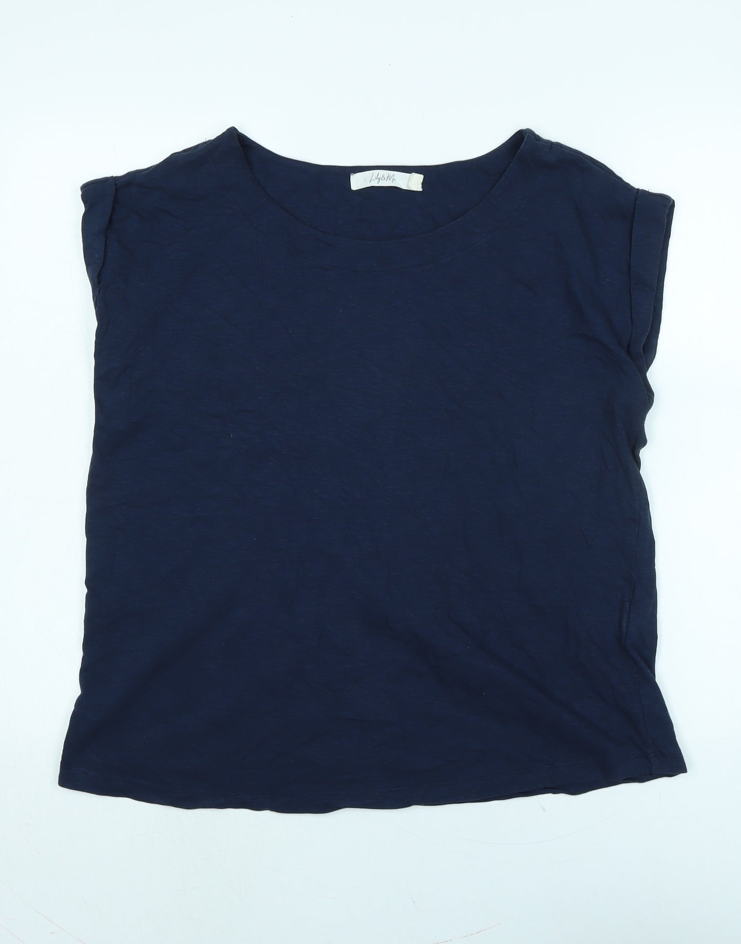 Lily & Me Womens Blue Cotton Basic T-Shirt Size 16 Boat Neck