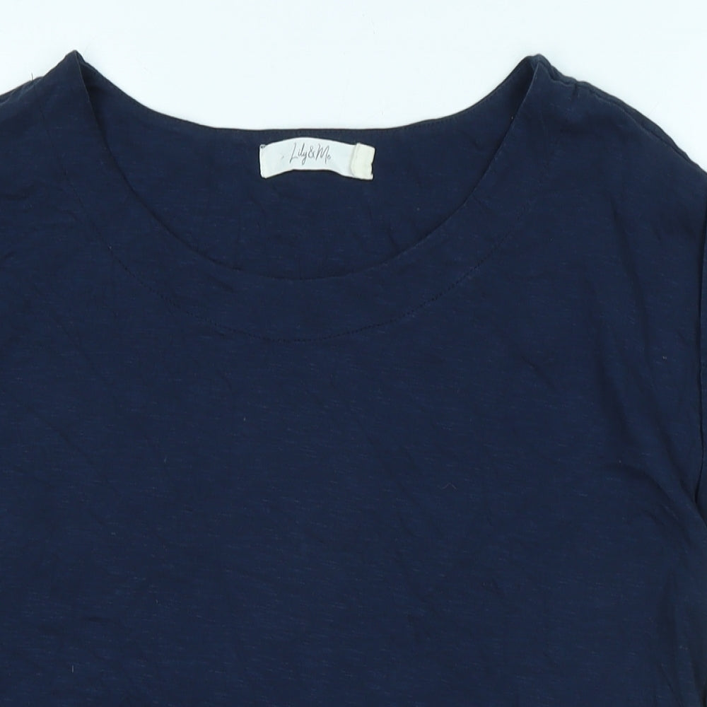 Lily & Me Womens Blue Cotton Basic T-Shirt Size 16 Boat Neck