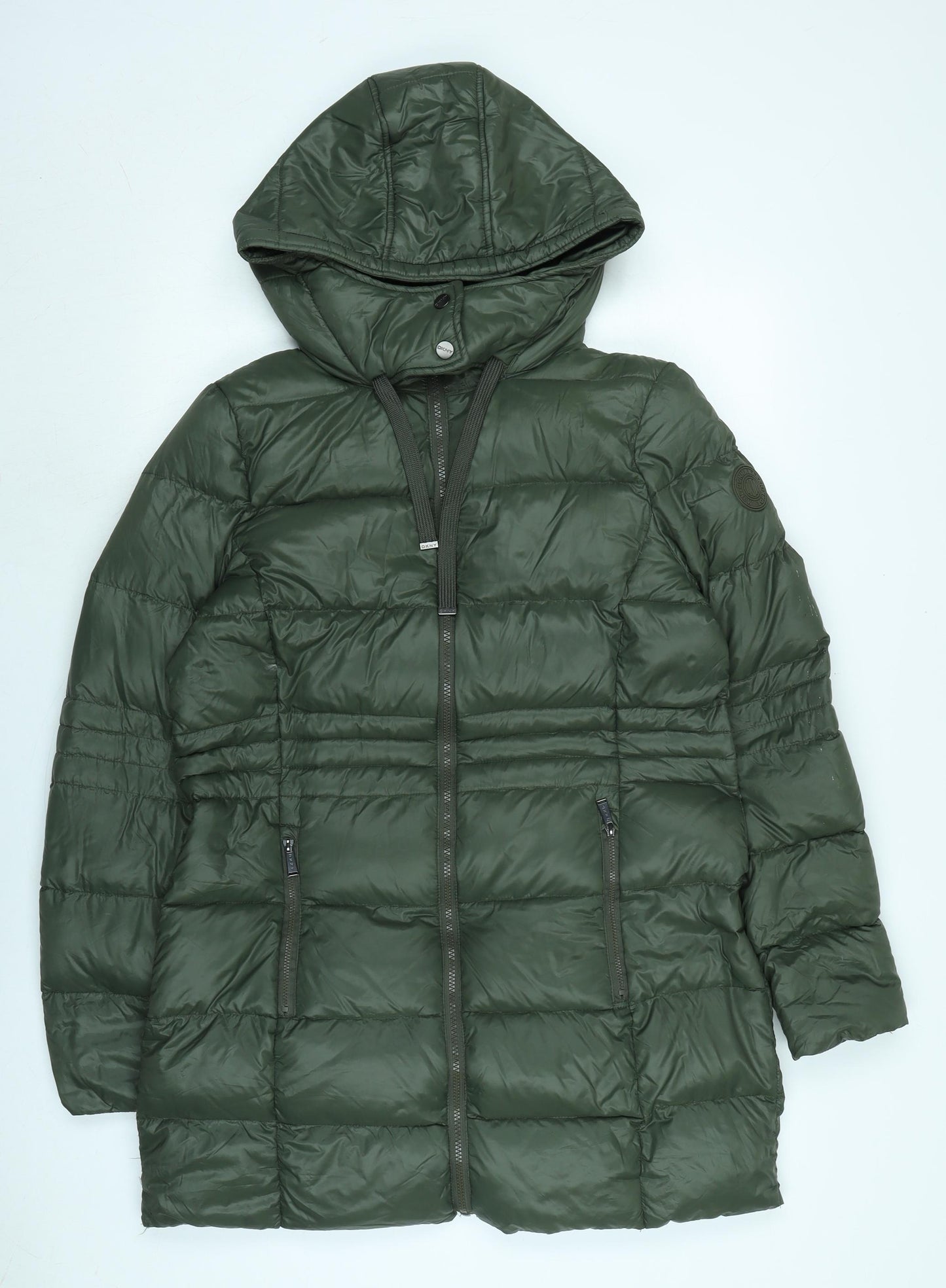 DKNY Womens Green Quilted Coat Size 12 Zip - DKNY