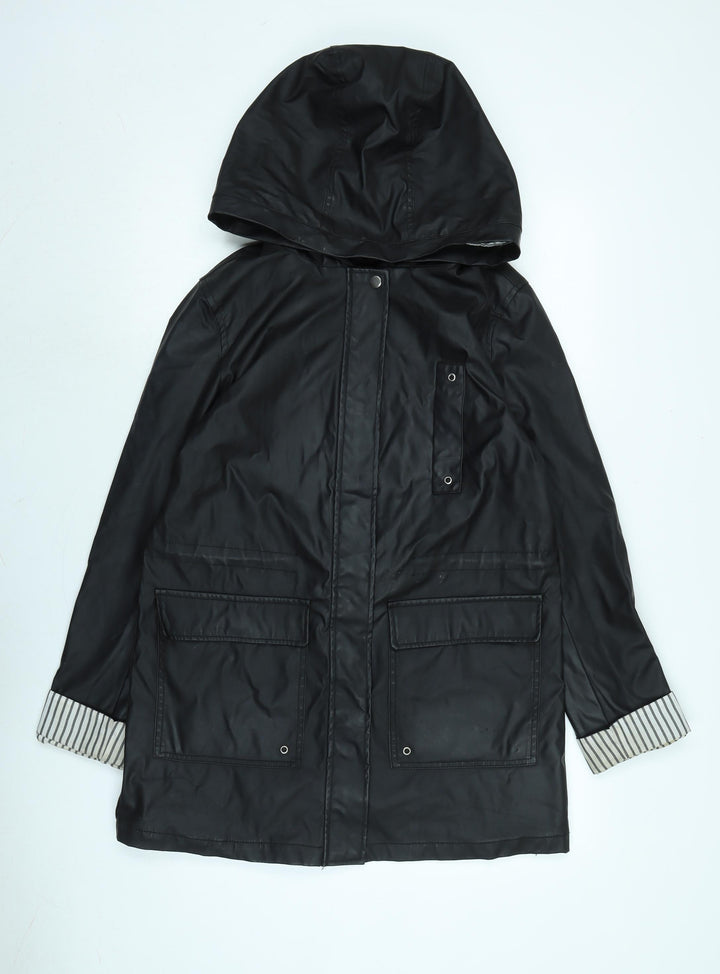 New Look Womens Black Rain Coat Coat Size 10 Zip