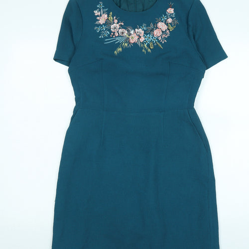 Oasis Womens Blue Polyester A-Line Size 10 Crew Neck Zip