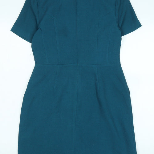 Oasis Womens Blue Polyester A-Line Size 10 Crew Neck Zip