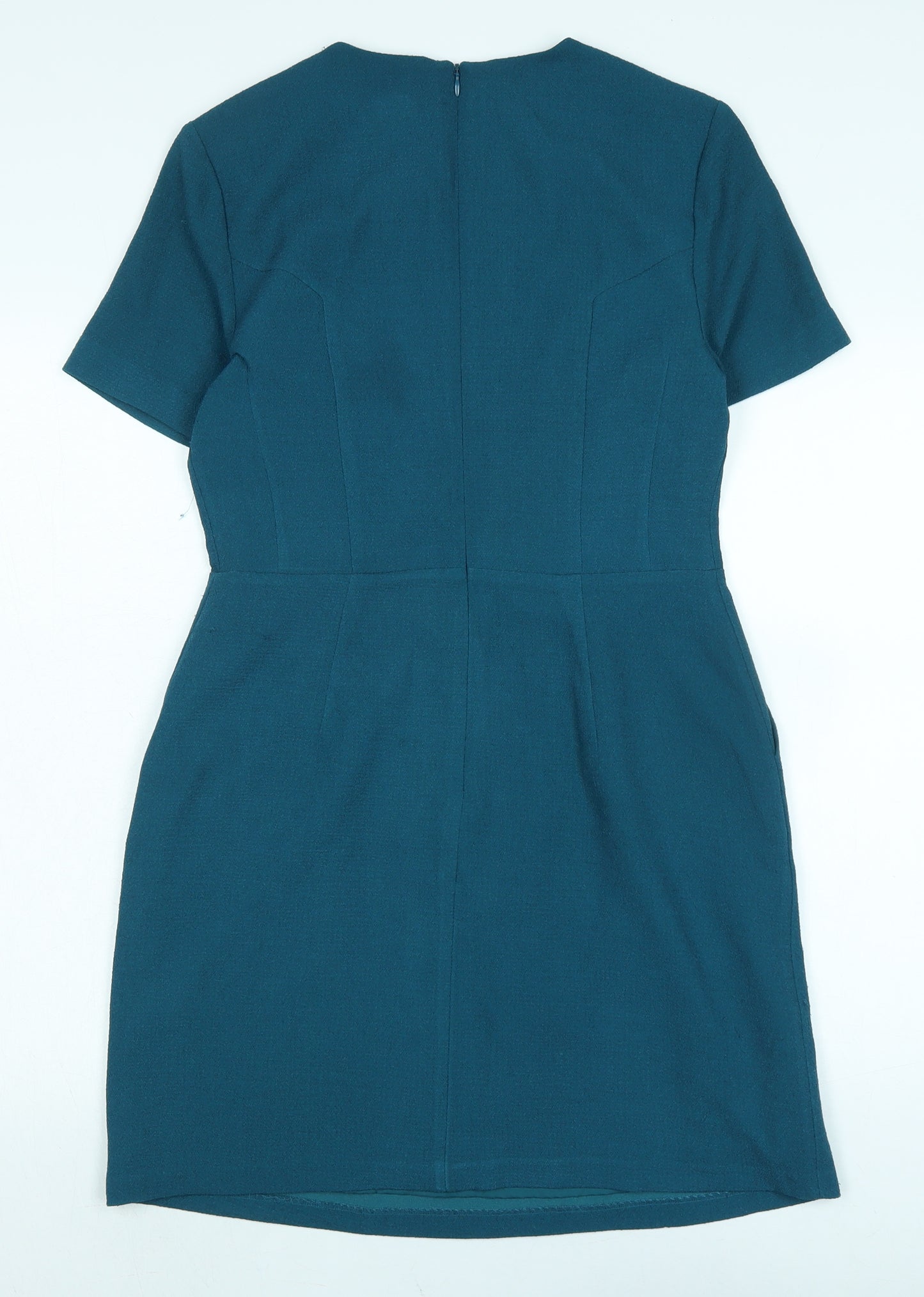 Oasis Womens Blue Polyester A-Line Size 10 Crew Neck Zip