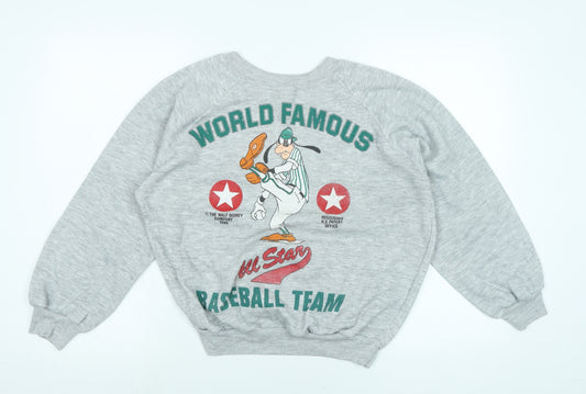 Front view of World famous men’s grey cotton pullover sweatshirt, size M, - world famous
