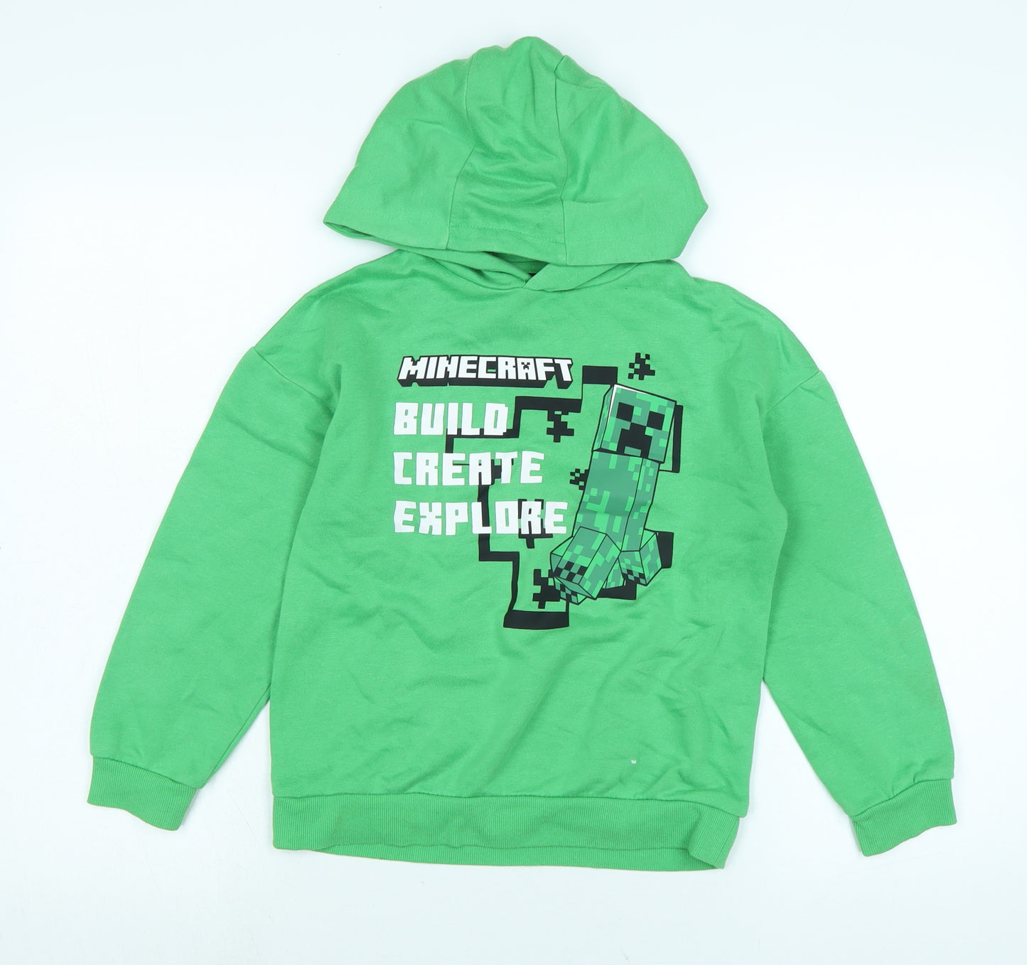 Minecraft Boys Green Cotton Pullover Hoodie Size 8-9 Years - Minecraft