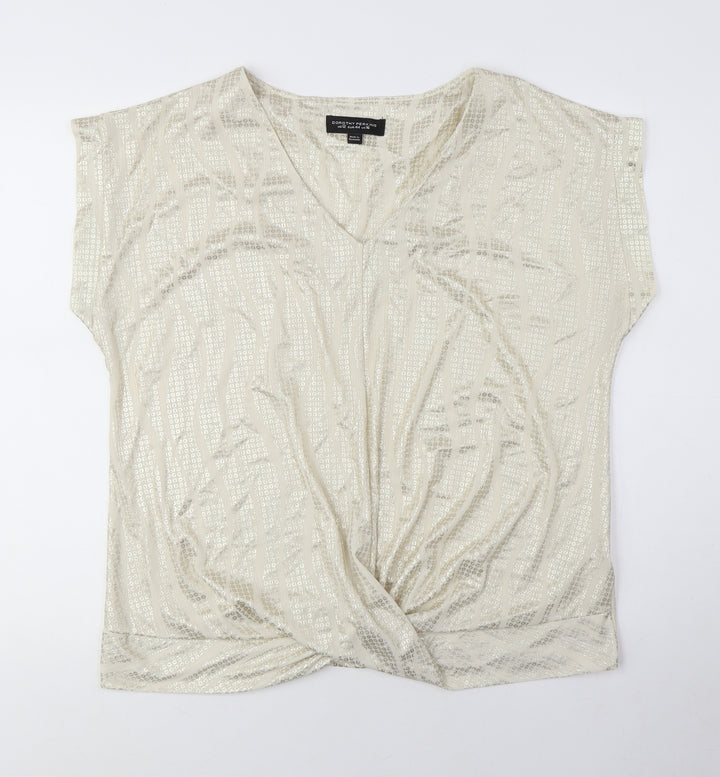 Dorothy Perkins Women Beige Sequin Wrap Blouse - Size 12