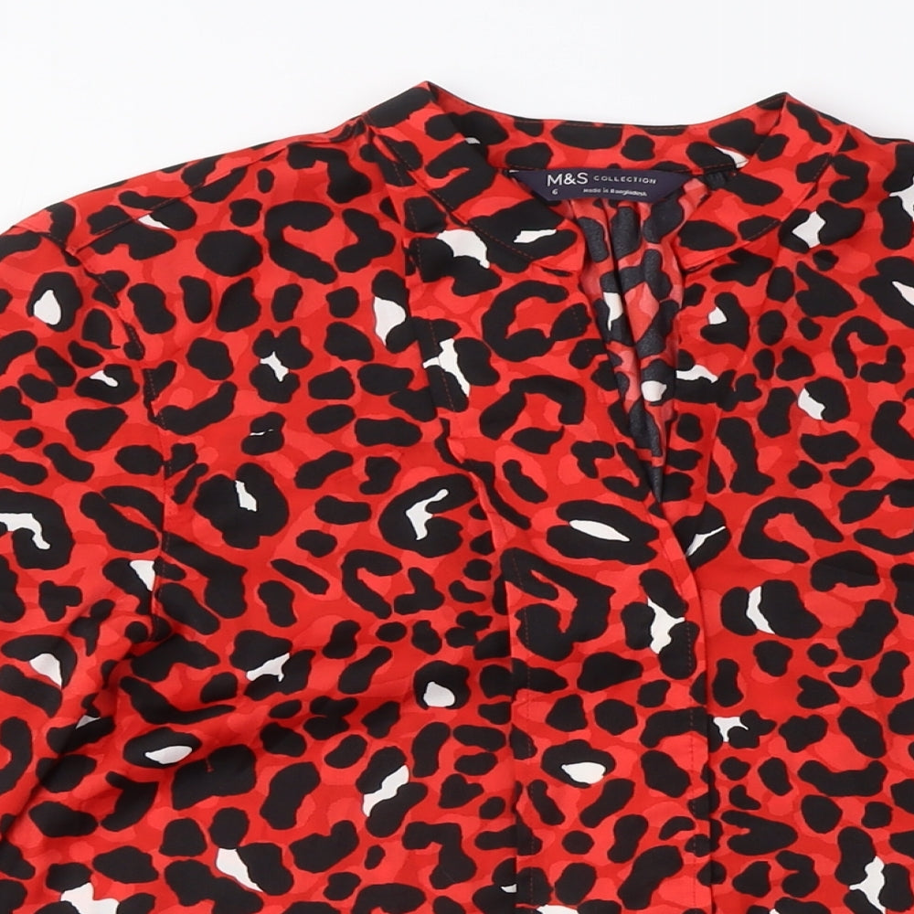 Marks and Spencer Women's Red Animal Print Blouse Size 10