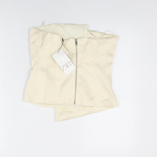 Zara Womens White Polyester Basic T-Shirt Size M Off the Shoulder